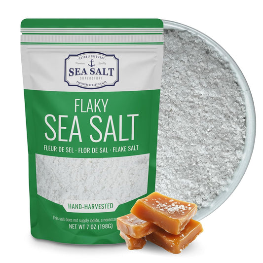 hand-harvested from the surface of seawater in baja, preserving natural flake structure