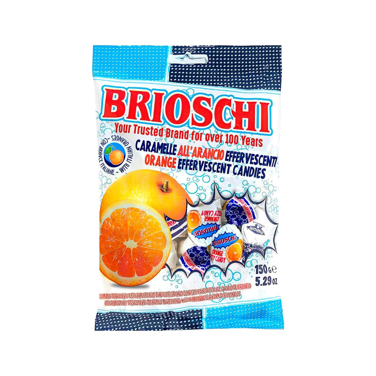 hard orange candy shell with a bursting fizzy effervescent center