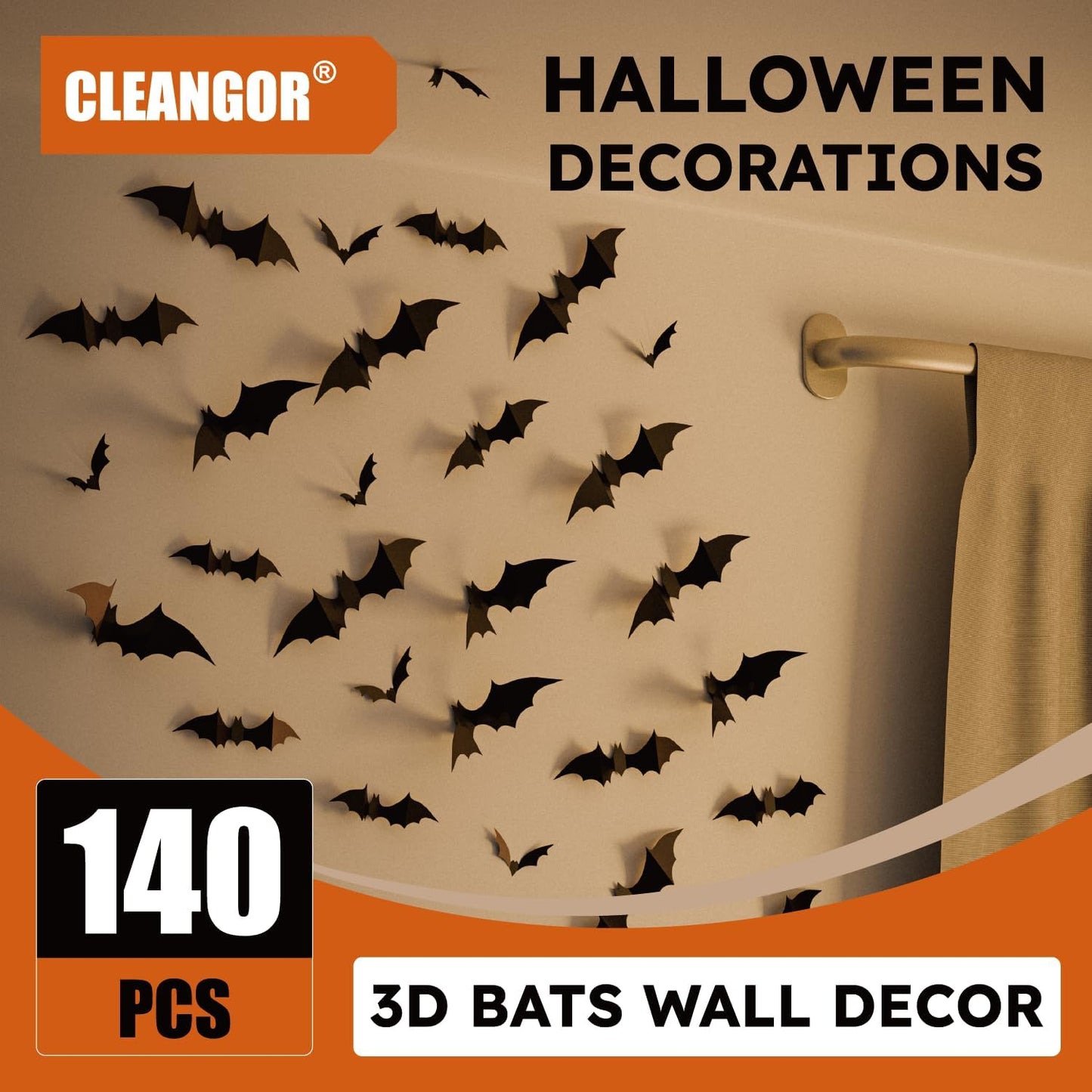 HauntNest 3D Bat Wall Set – Unique Halloween Gift for Hosts and Home Decor Lovers, 140pc Spooky Scene