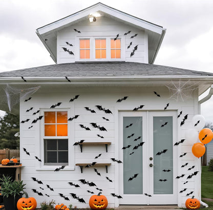 HauntNest 3D Bat Wall Set – Unique Halloween Gift for Hosts and Home Decor Lovers, 140pc Spooky Scene