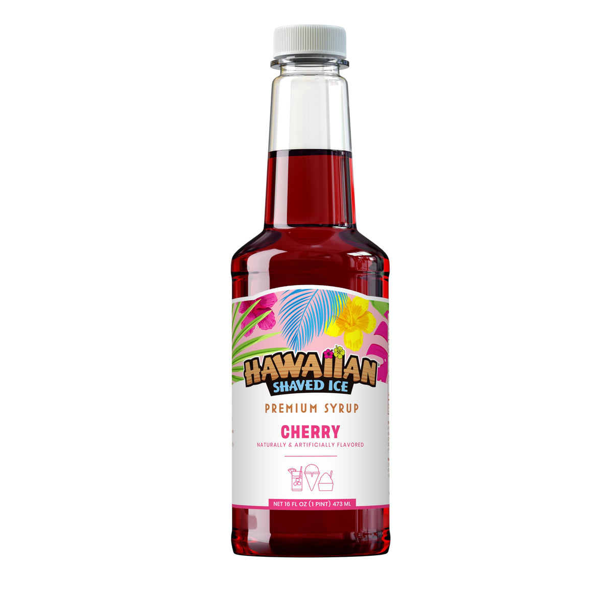 Hawaiian Shaved Ice Cherry Syrup – Nut Soy &amp;amp; Dairy Free - Flavor Fluffy &amp;amp; Crunchy Snow Cones - Shelf Stable - Makes 8 Servings - 16 ounces