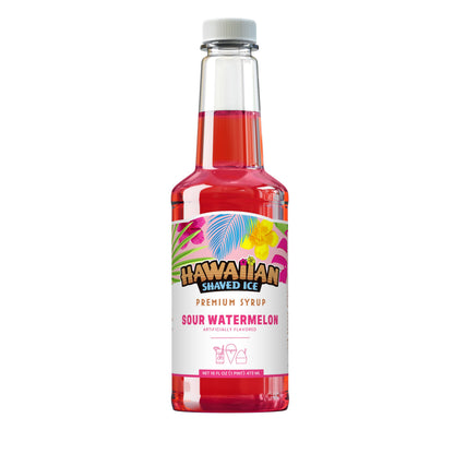 Hawaiian Shaved Ice Sour Watermelon Syrup - Nut Soy Dairy Free - Flavor Fluffy &amp;amp; Crunchy Snow Cones - Shelf Stable - Makes 8 Servings - 16 ounces