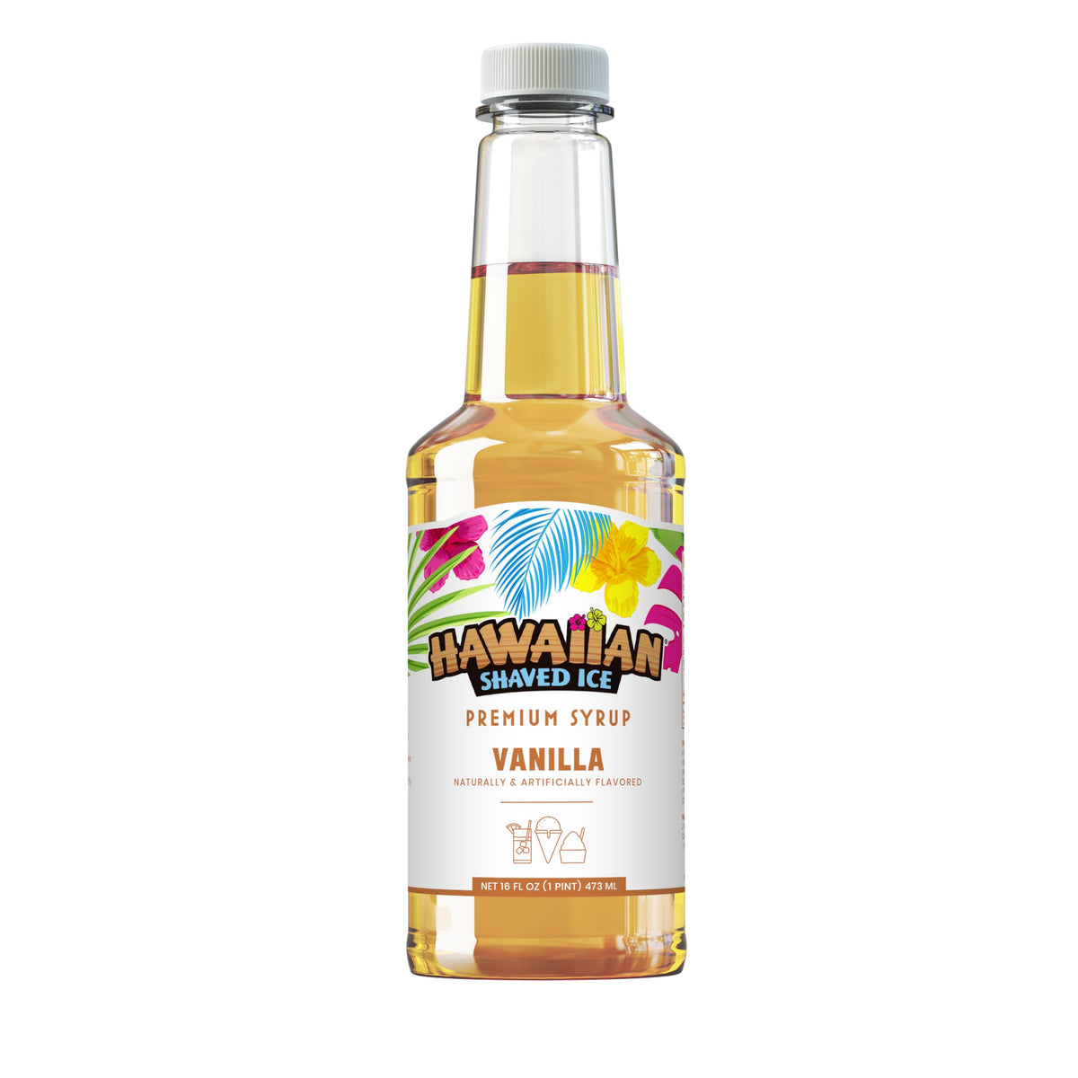 Hawaiian Shaved Ice Vanilla Syrup - Nut Soy Dairy Free - Flavor Fluffy &amp;amp; Crunchy Snow Cones - Shelf Stable - Makes 8 Servings - 16 ounces