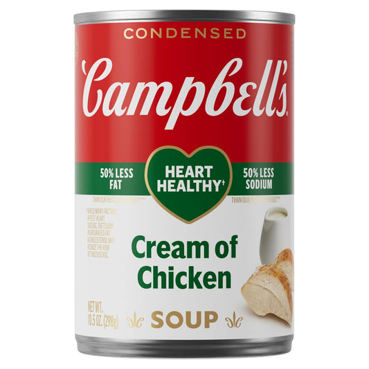 heart healthy formulation: 50% less fat and 50% less sodium than campbell's regular cream of chicken