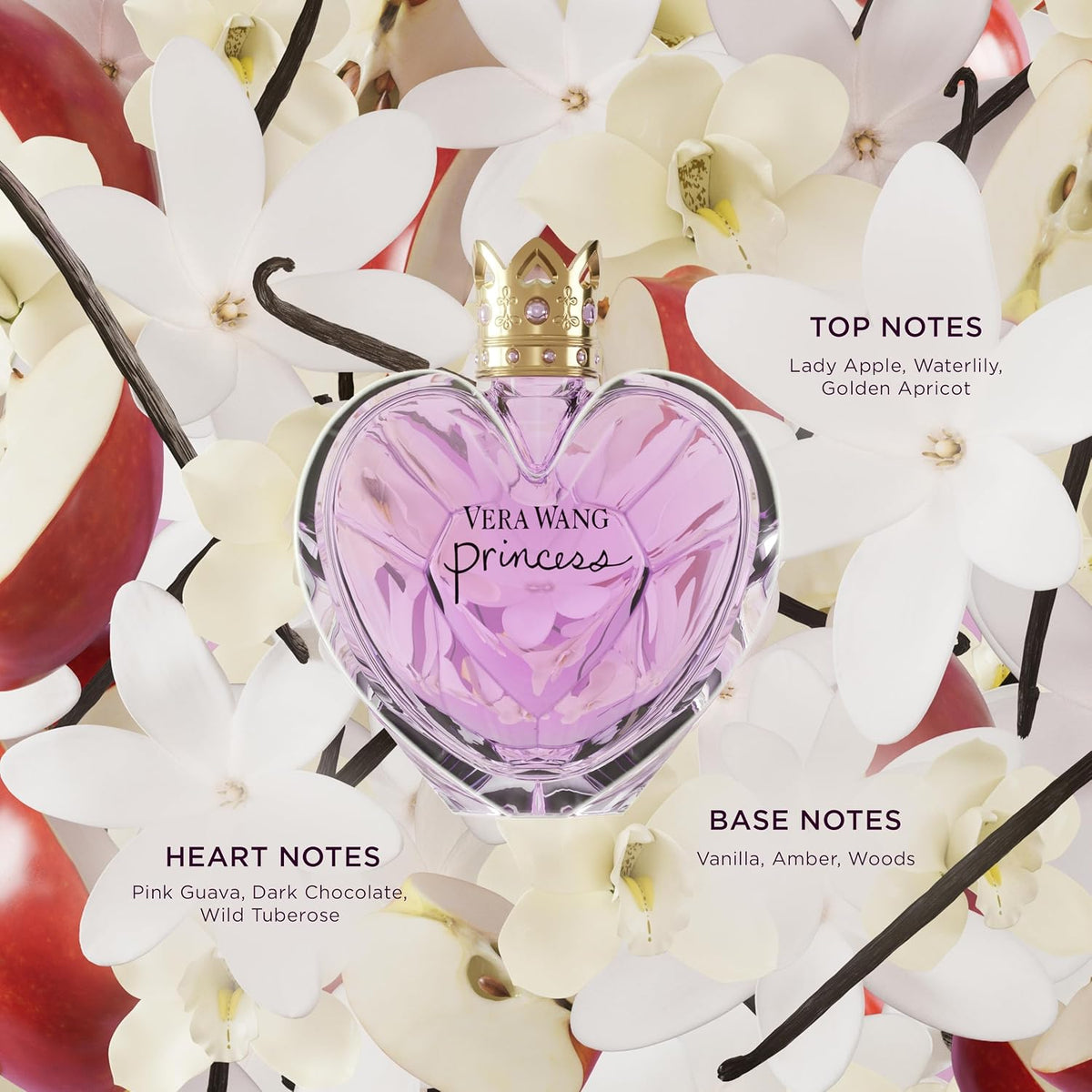 heart notes of guava, chocolate, and tuberose for a gourmand-floral core