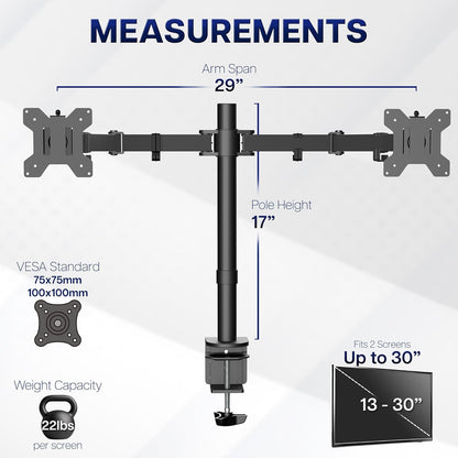 heavy-duty c-clamp fits desks up to 3.25" thick, with optional grommet mount