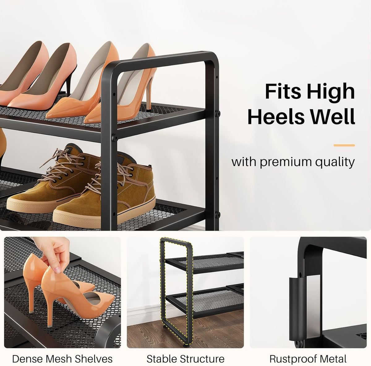 heavy-duty metal frame with powder-coated finish, rated for 200 lb maximum weight
