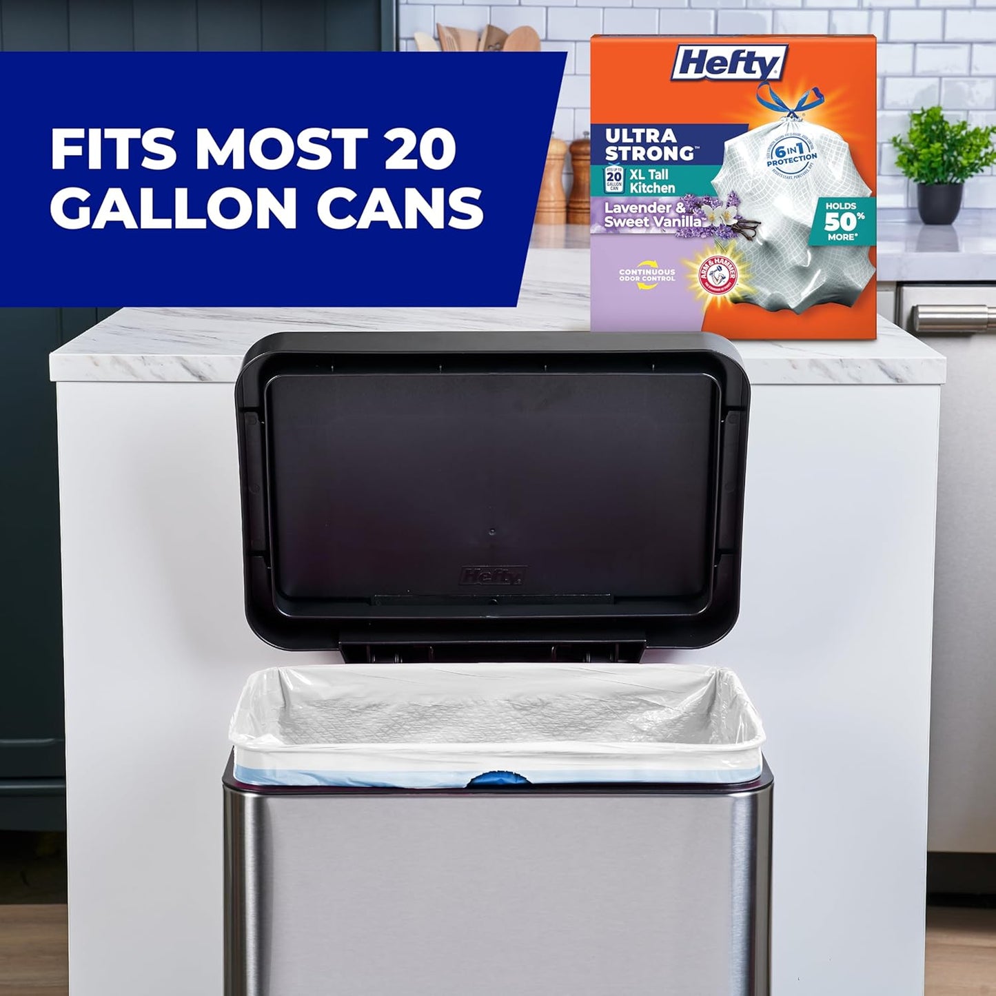 Hefty Ultra Strong 20 Gallon Trash Bags, Break-Resistant Drawstring Tall Kitchen Bags That Prevent Spills on the Way to the Curb
