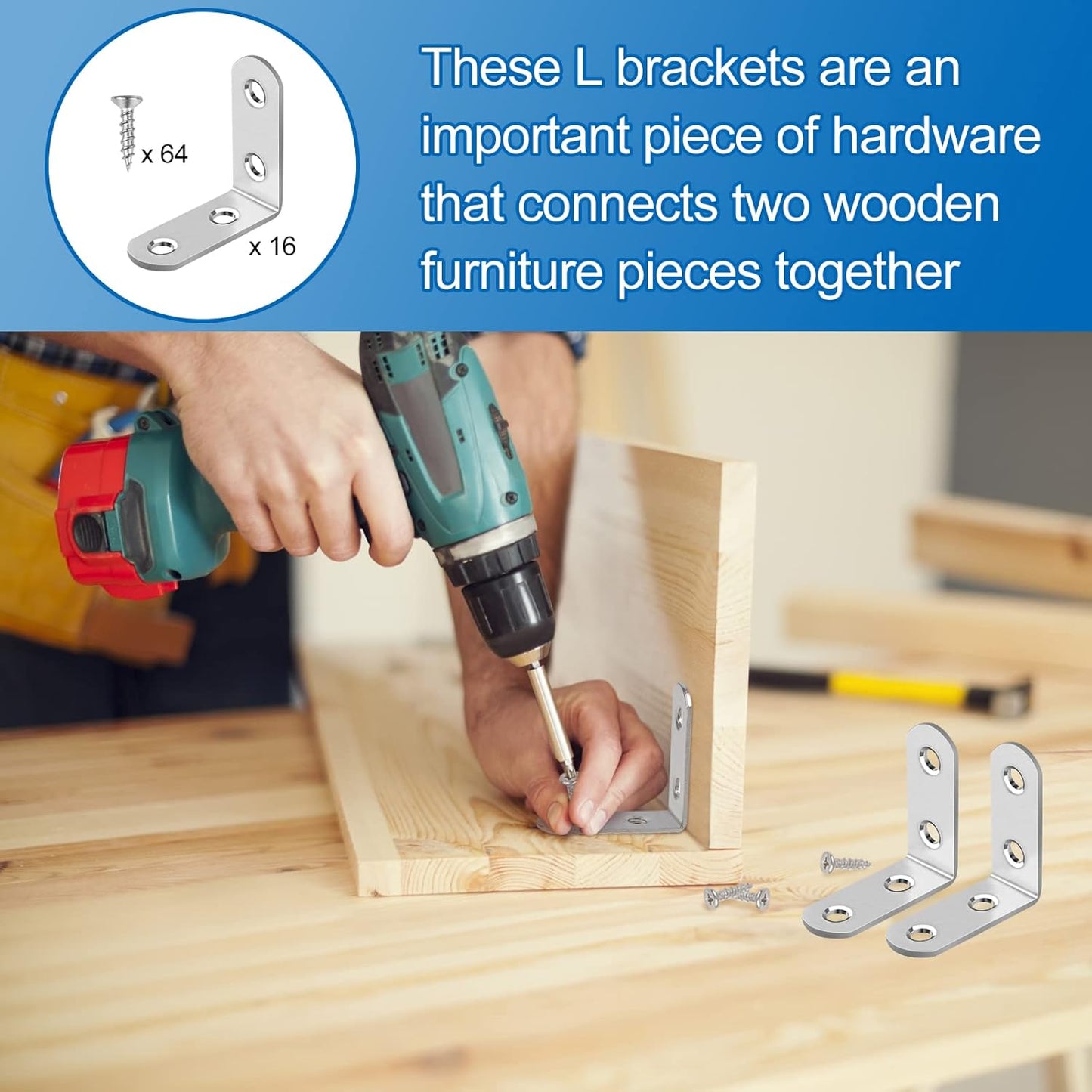 HENSUN L Bracket Set – Minimalist Furniture Hardware, Flush-Mount Stainless Steel Braces for Clean Wood Joints