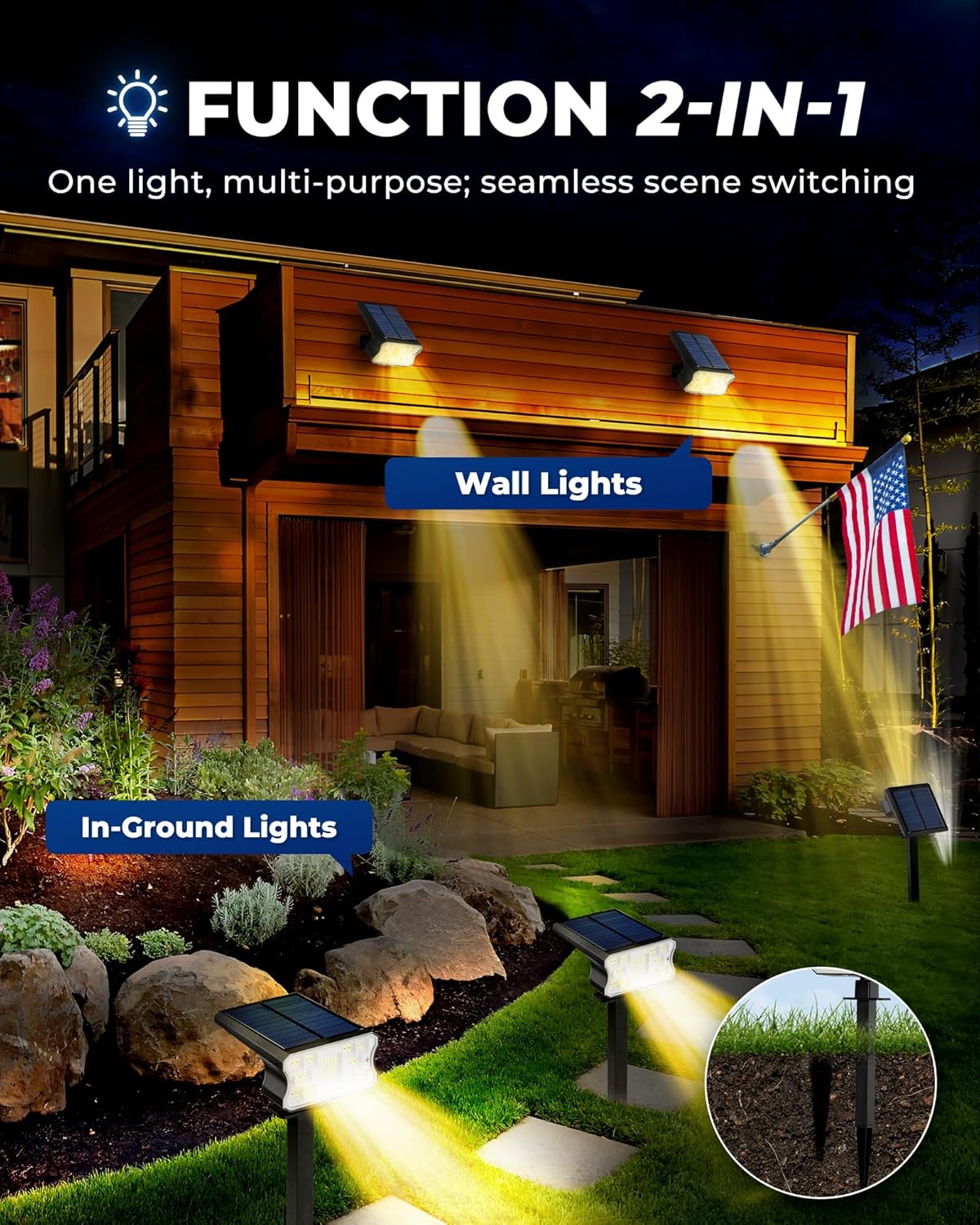 HGGH Solar Lights Outdoor Waterproof – Modern 2-in-1 Wall and Ground Lights for Stylish Home Exterior Design