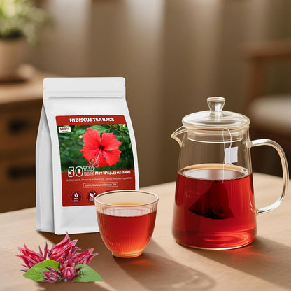 Hibiscus Tea Bags – Housewarming Present for Wellness Lovers, Organic Floral Herbal Tea Set