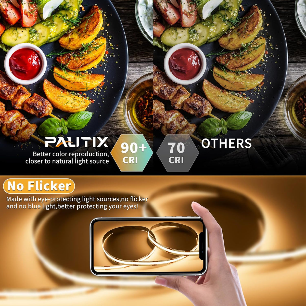 high cri 90+ color rendering for accurate, natural-looking light