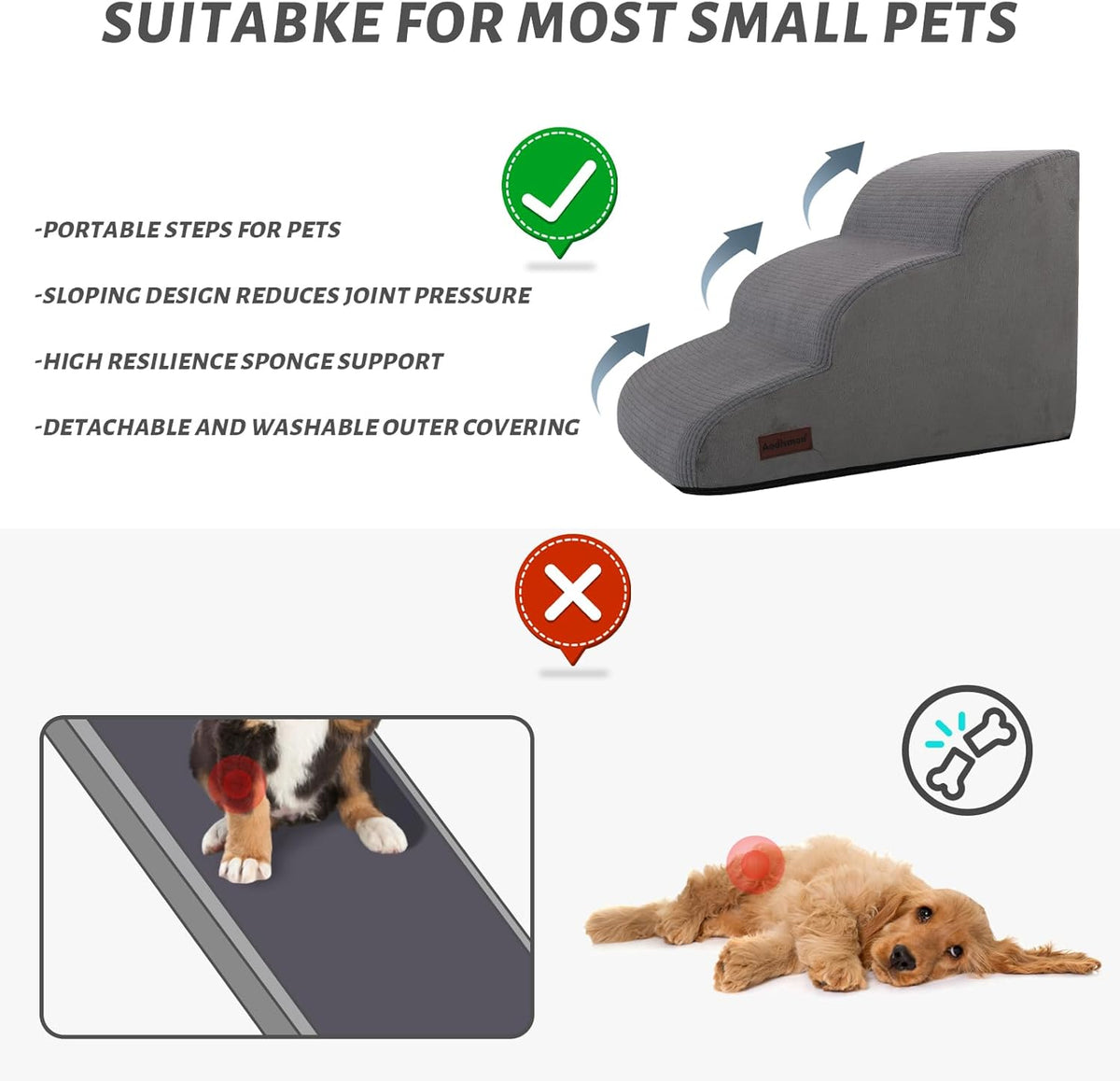 high-density foam core supporting up to 60 lb pets