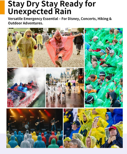 Hitituto Rain Ponchos Family Pack Kids – Disposable Hooded Rain Cover for Road Trip Vehicles and Open-Air Stadium Games
