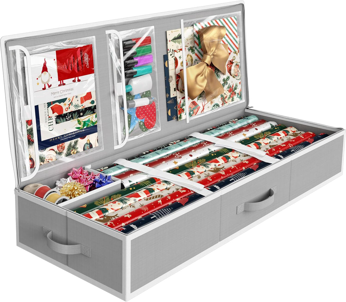 holds 25-40 rolls up to 40 inches long with 1.5–2.5 inch diameter compatibility