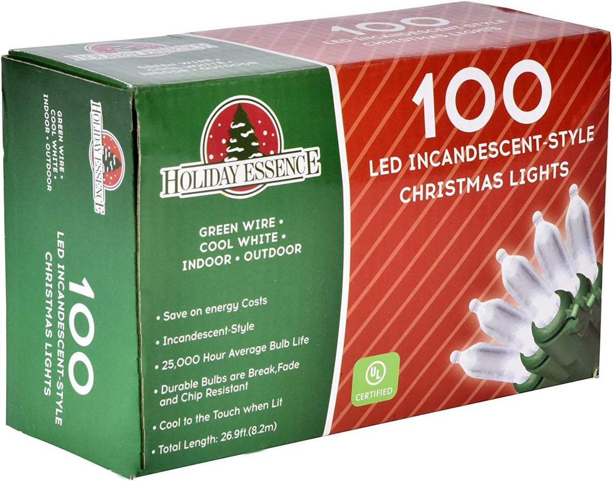 Holiday Essence Fire-Safe Cool White LED Lights for Family Homes, Cool-to-Touch Bulbs with UL Certification, 26.9 Ft