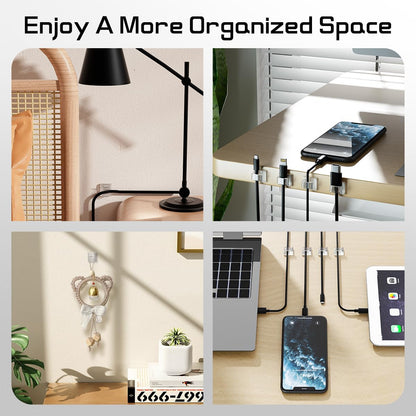 HOLIDAYOWL Minimalist Cable Clips for Clean Wall Aesthetic, Clear Adhesive Hooks for Uncluttered Cord and Light Management
