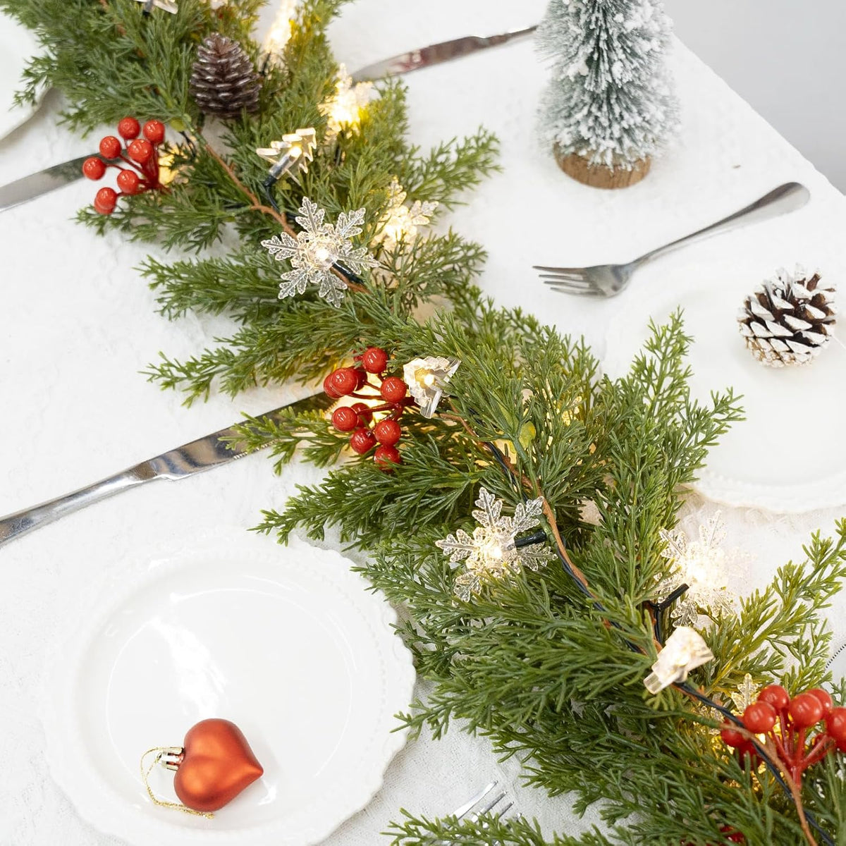 HolyNook Studio Pre-Lit Garland – Thoughtful Housewarming Gift for Her with Snowflake and Tree LED Lights