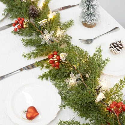 HolyNook Studio Pre-Lit Garland – Thoughtful Housewarming Gift for Her with Snowflake and Tree LED Lights