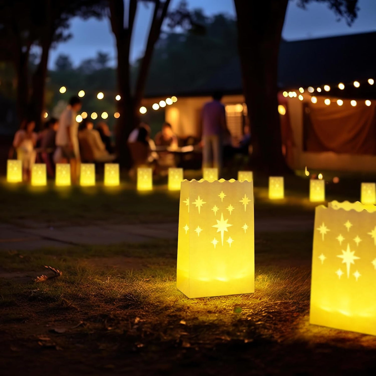 Homemory 24-Pack Luminary Bags with Warm White Candles – Boho Bedroom Decor and Mantel Styling