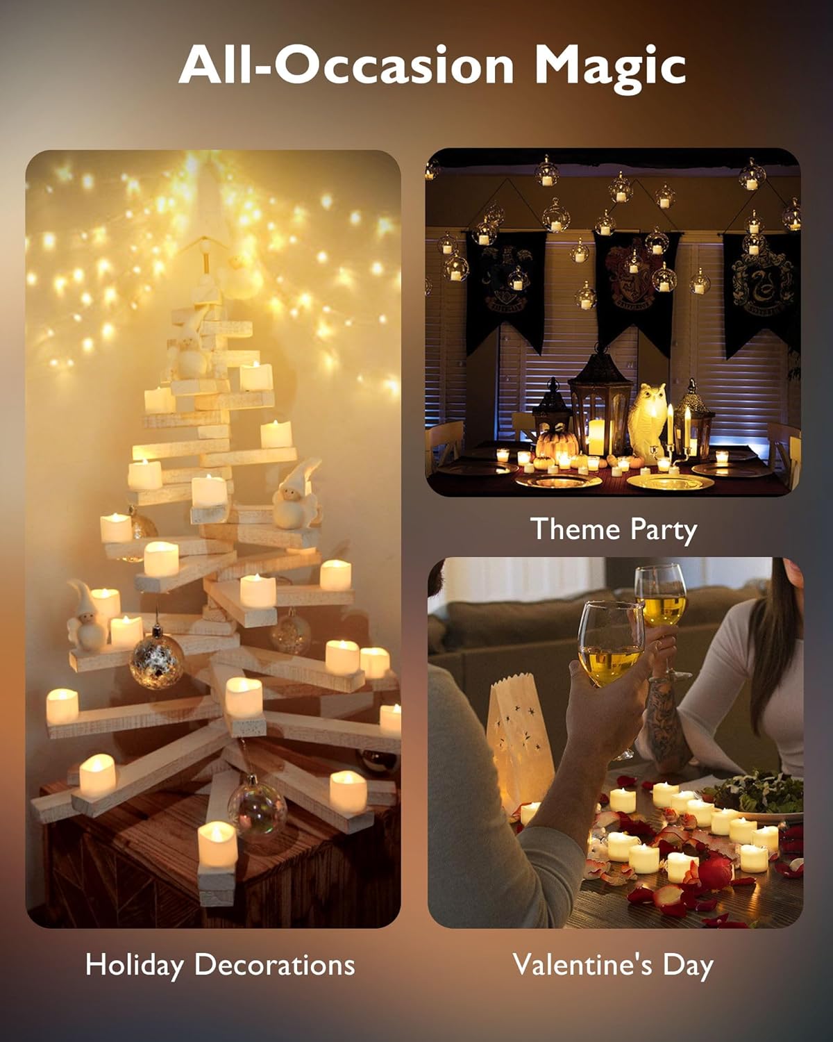 Homemory Battery Operated Flickering Tea Lights 48 Set – Cool-to-Touch Fake Votive Candles for Nursery, Kids Room & Sleep Safety