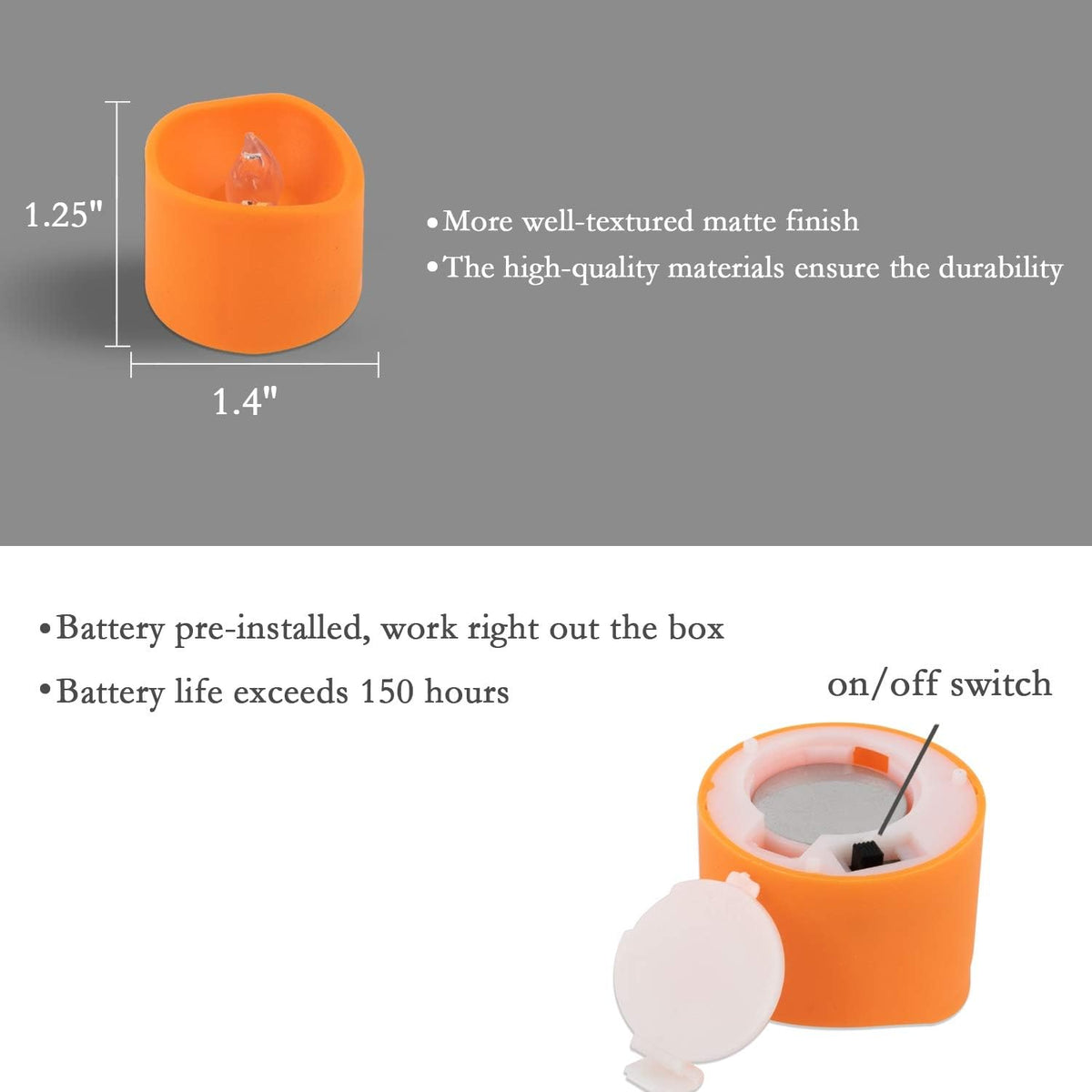 Homemory Flameless Tea Lights for Kids Orange 12 Count — Worry Free Faux Candles for Playroom Reading Nook and Family Movie Nights