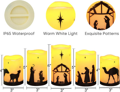 Homemory No-Flame Christmas Nativity Candles - Smoke-Free, Worry-Free Holiday Lighting for Sleepy Households, Battery Set of 5