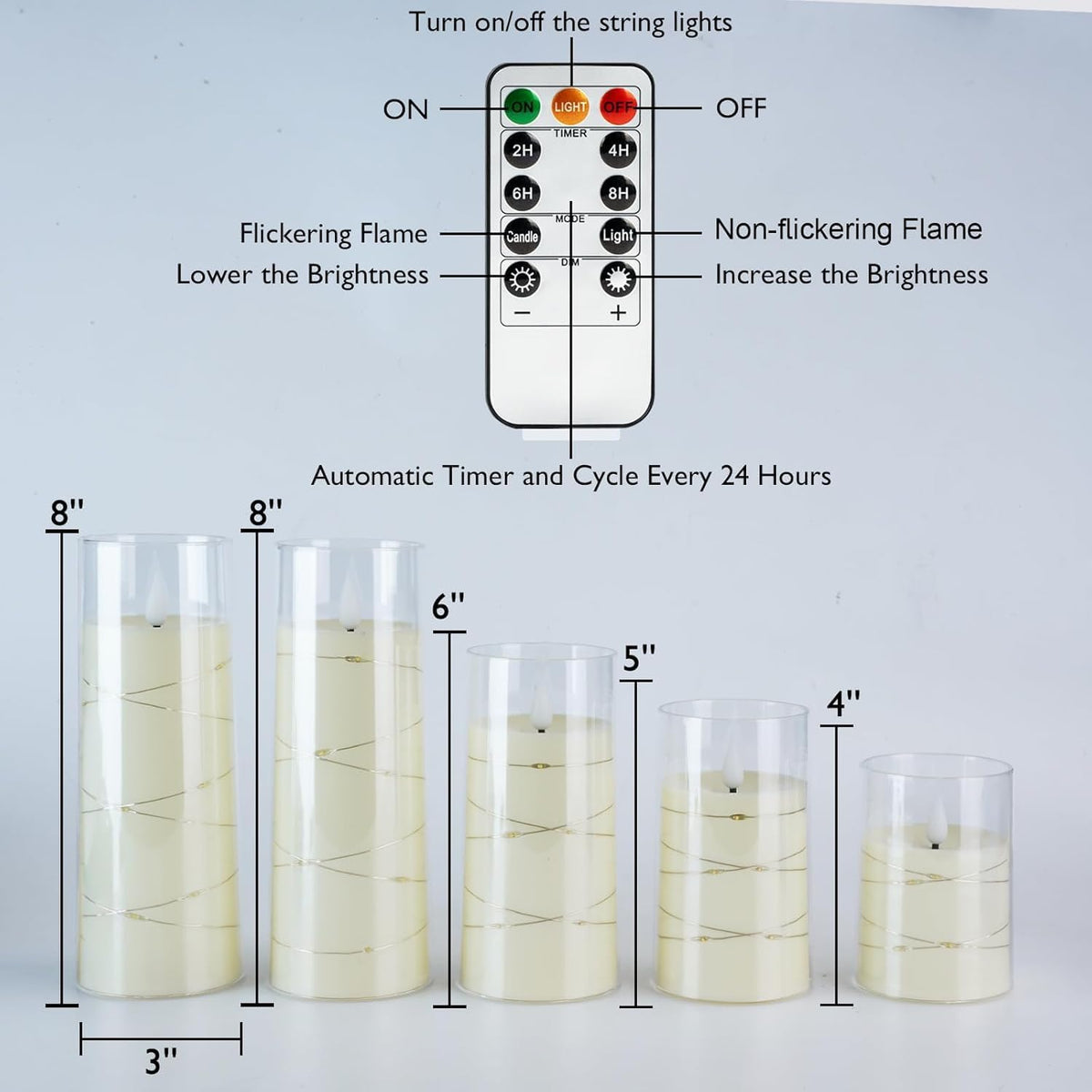 Homemory Smokeless Drip-Free Fairy Light Candles – Worry-Free Sleep Timer for Nurseries and Bedrooms, Ivory Set of 5