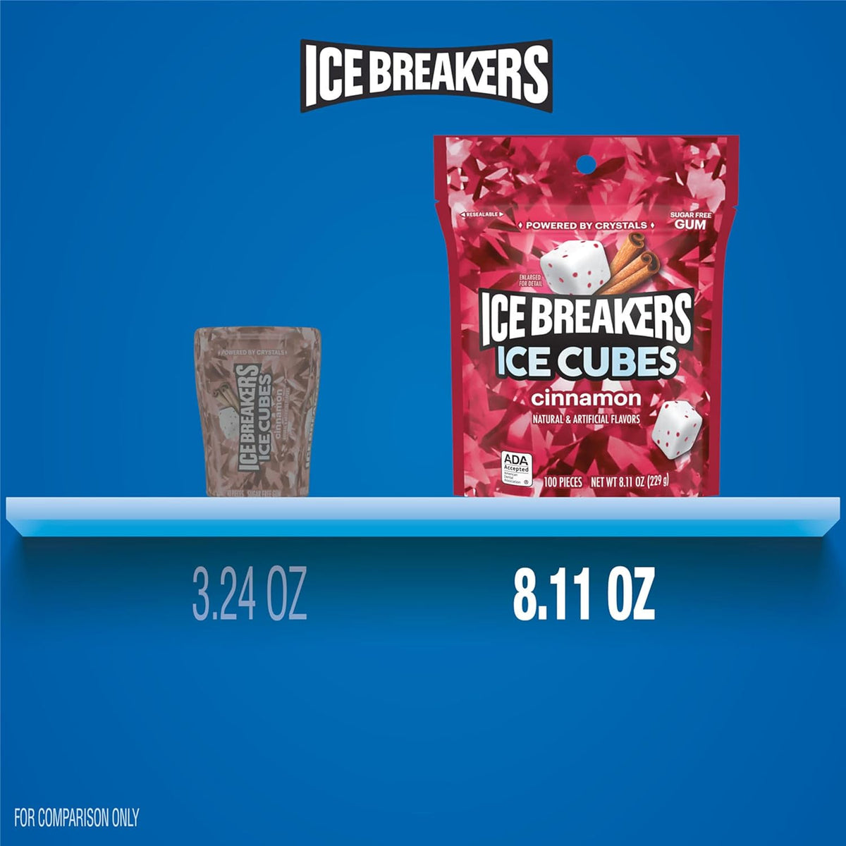 ICE BREAKERS Ice Cubes Cinnamon Sugar Free Chewing Gum Pouch – Car Glove Box Breath Freshener for Commuters and Road Trip Professionals
