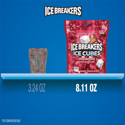 ICE BREAKERS Ice Cubes Cinnamon Sugar Free Chewing Gum Pouch – Car Glove Box Breath Freshener for Commuters and Road Trip Professionals