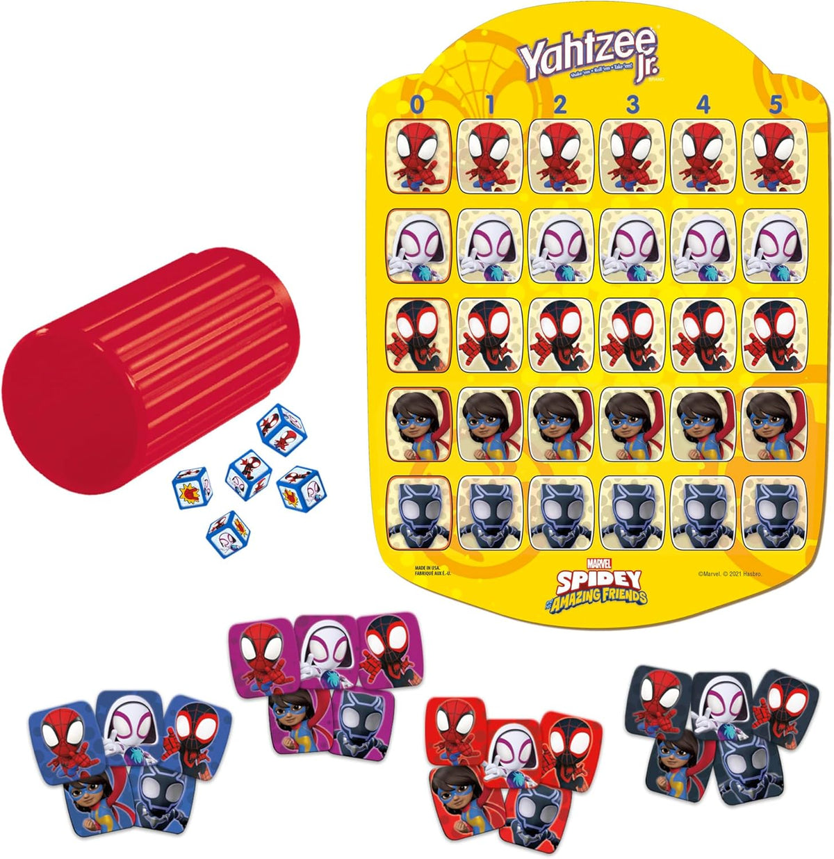 includes 20 scoring tokens, dice cup, label sheet, and instructions