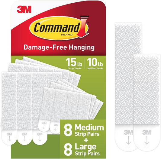 includes 8 pairs of 10 lb medium strips and 8 pairs of 15 lb large strips (16 pairs / 32 strips total)