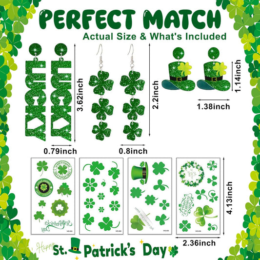 includes shamrock temporary tattoos for skin or clothing application