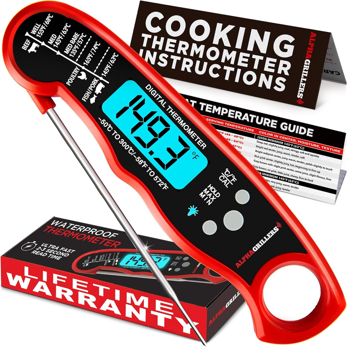 instant-read sensor with 1-2 second response time and 1°f to 300°f range