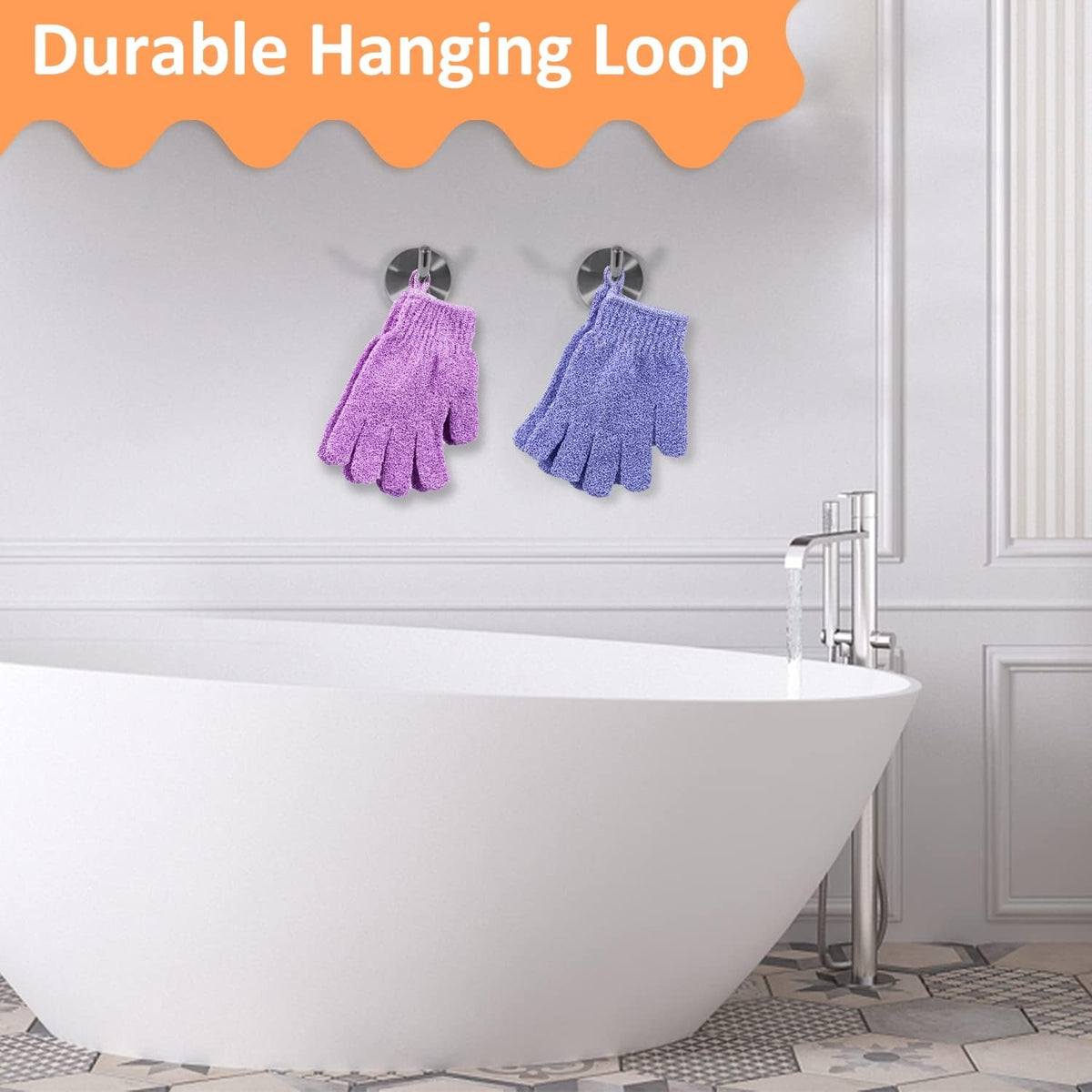 integrated hanging loop on each glove for hygienic post-use air-drying