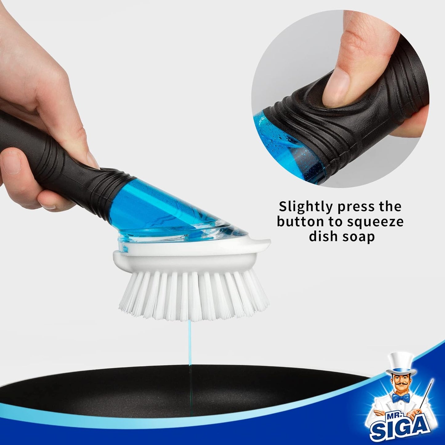 integrated scraper on the back of the brush head for stuck-on food