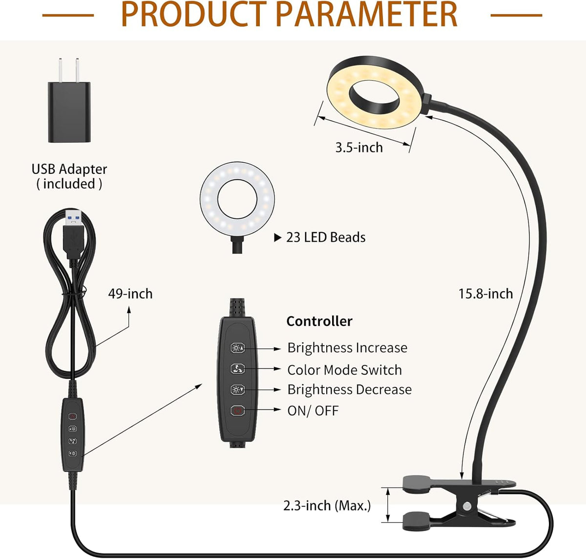 iZELL Flexible Gooseneck Work Lamp – USB Clip-On Light for Remote Workers, Study Desk, and Diamond Art Hobbyists