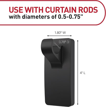 j-shape hook fits standard curtain rod diameters from 0.5 to 0.75 inches
