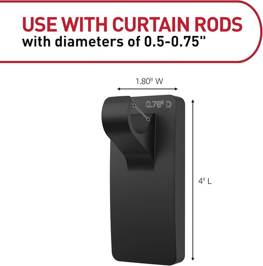 j-shape hook fits standard curtain rod diameters from 0.5 to 0.75 inches
