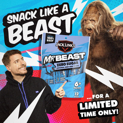 Jack Link's x MrBeast Zero Sugar Mini Beef Sticks – Road Trip Cooler Essential, 12 Pack of Protein Sticks