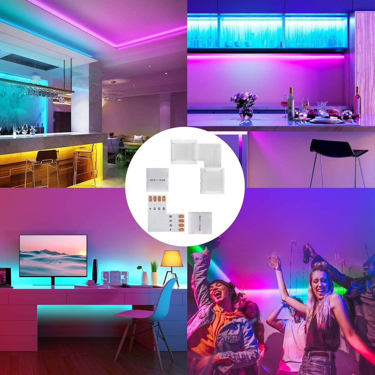 JACKYLED No-Tool LED Strip Corner Connectors for Intentional Dorm Room and Rental Home Office Lighting Setups