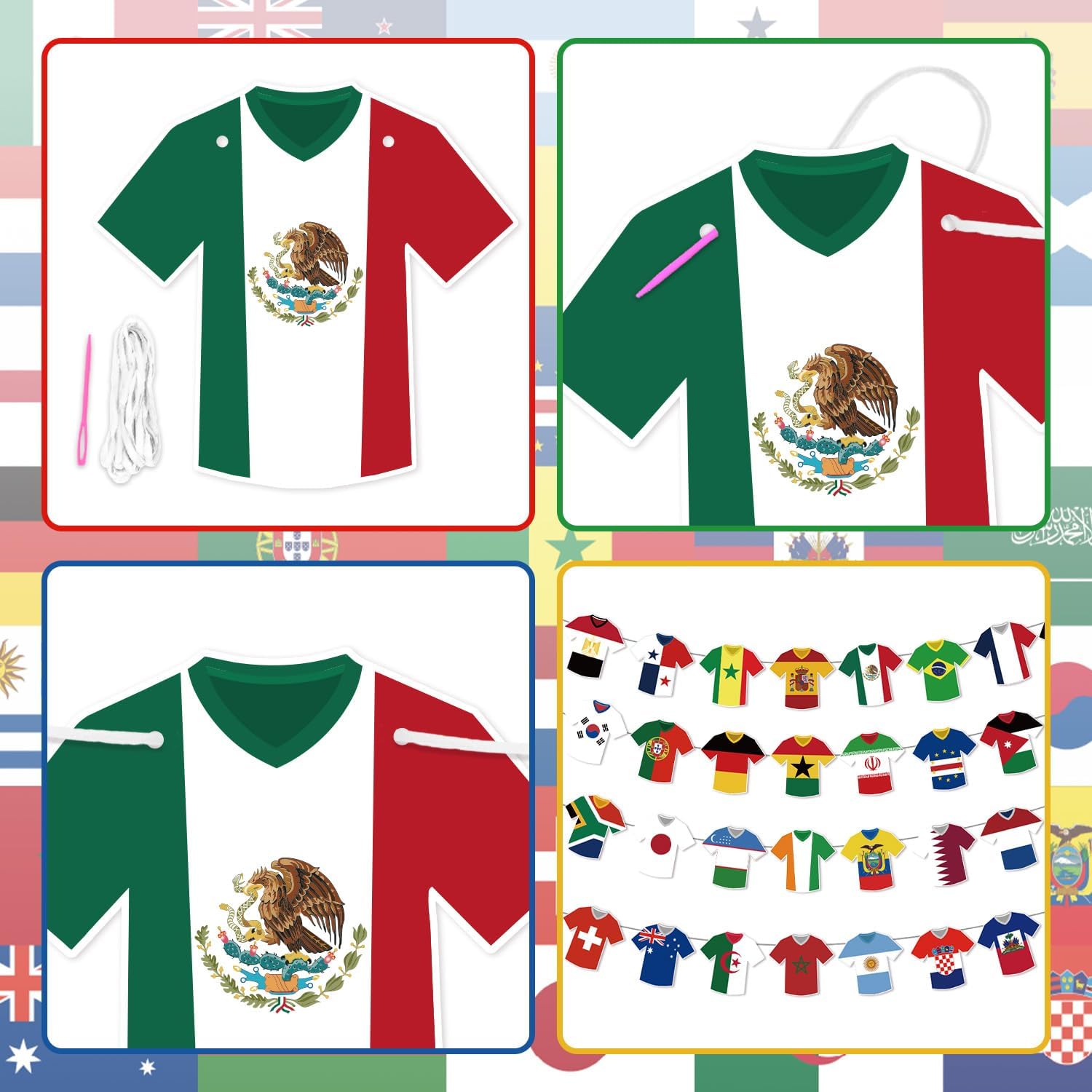 Jersey Pennant Bunting – Living Room Sports Decor, 80-Inch World Cup Banner for Game Day Aesthetic