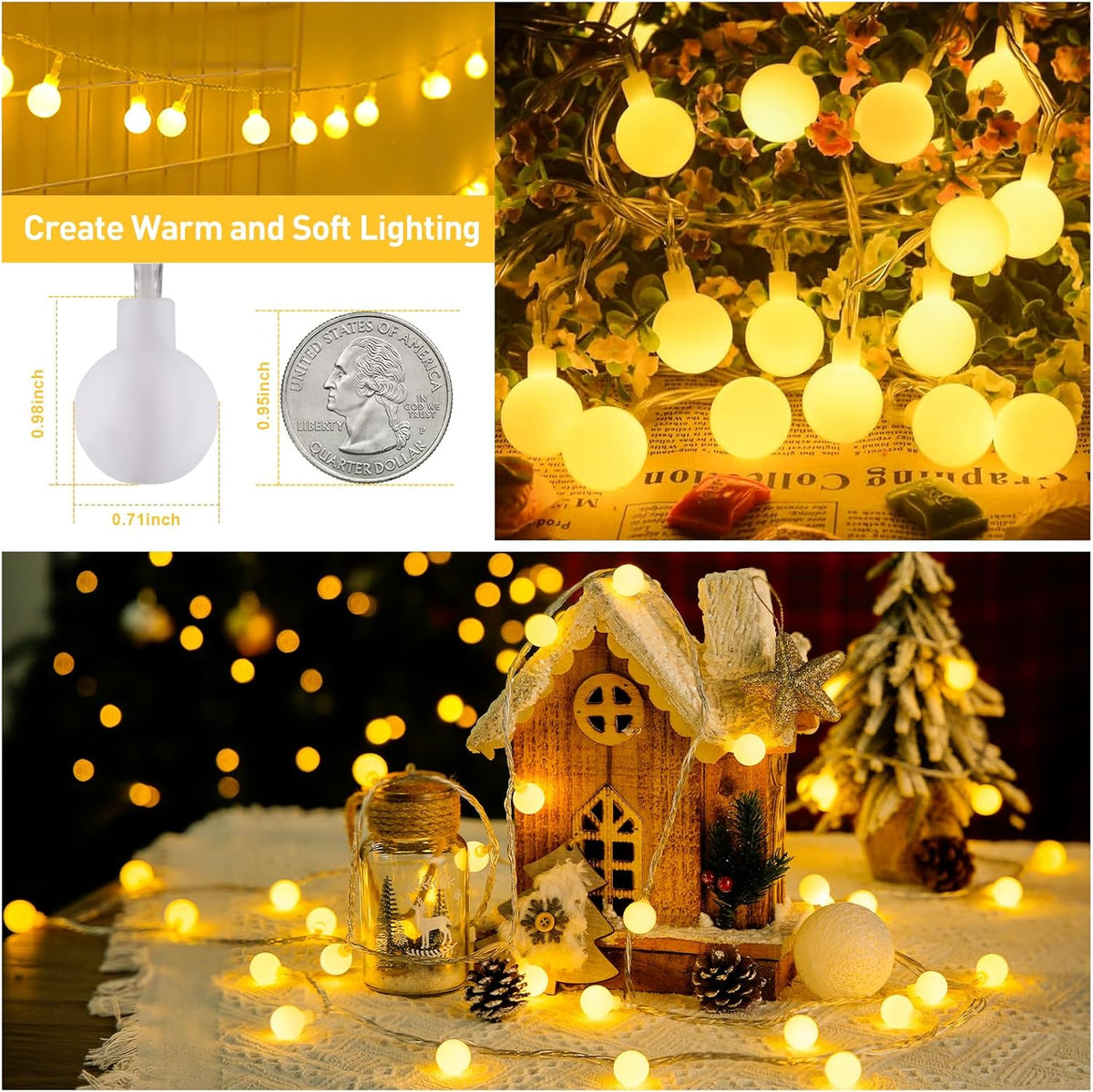 JMEXSUSS Frosted Globe Fairy Lights for Kids Bedroom – Cool-to-Touch Plug-in Lights with Auto Timer for Nursery and Playroom Decor