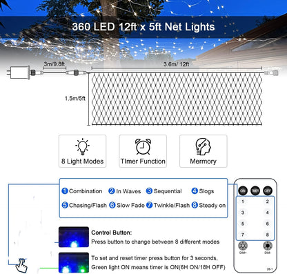 JMEXSUSS Waterproof Bush Lights – 360 LED Outdoor Net Lights for Yard, Fence Line, and Camping Setup
