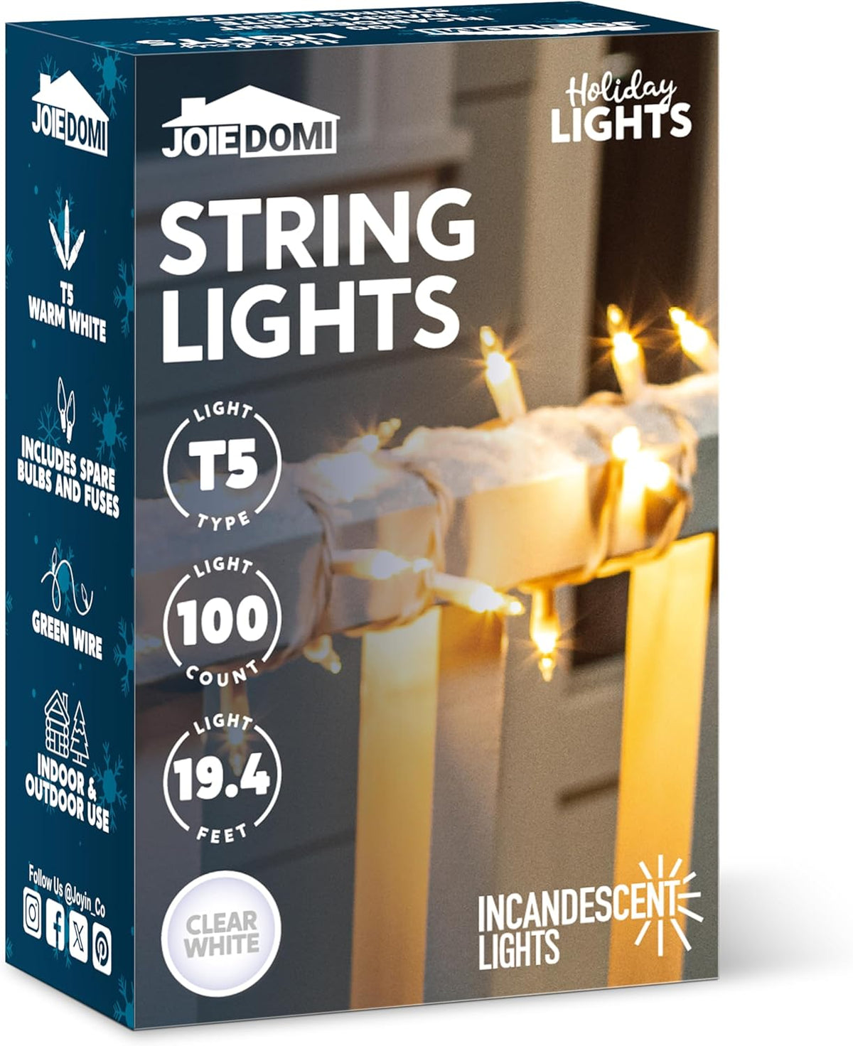 JOIEDOMI 100 Count Connectable String Lights – Extendable Patio Fence and Backyard String Lighting, UL588 Certified for Rain and Snow