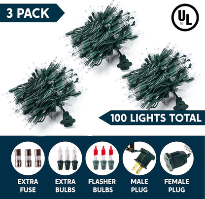 Joiedomi Weatherproof Christmas Lights Outdoor – 300 Warm White Incandescent Bulbs for Patio Tent, Deck Railing, and Holiday Rooftop Display, Green Wire
