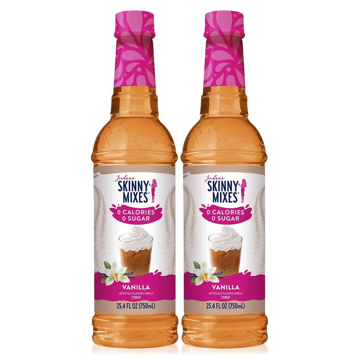 Jordan&amp;#39;s Skinny Mixes Sugar Free Coffee Syrup, Vanilla Coffee Flavoring Syrup, Zero Calorie Drink Mix, Lattes, Baking, Protein Shake or Cocktail, Dairy &amp;amp; Gluten Free, Kosher, 25.4 Fl Oz, 2 Pack