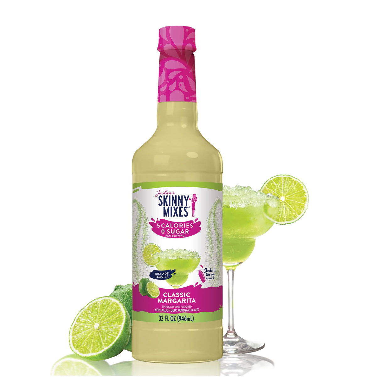 Jordan&amp;#39;s Skinny Mixes Sugar Free Margarita Mix, Flavored Cocktail Mixer for Drinks, Fresh Lime Drink Flavoring for Cocktails &amp;amp; Mocktails, Low Calorie, Gluten Free, Keto Friendly, 32 Fl Oz, 1 Pack