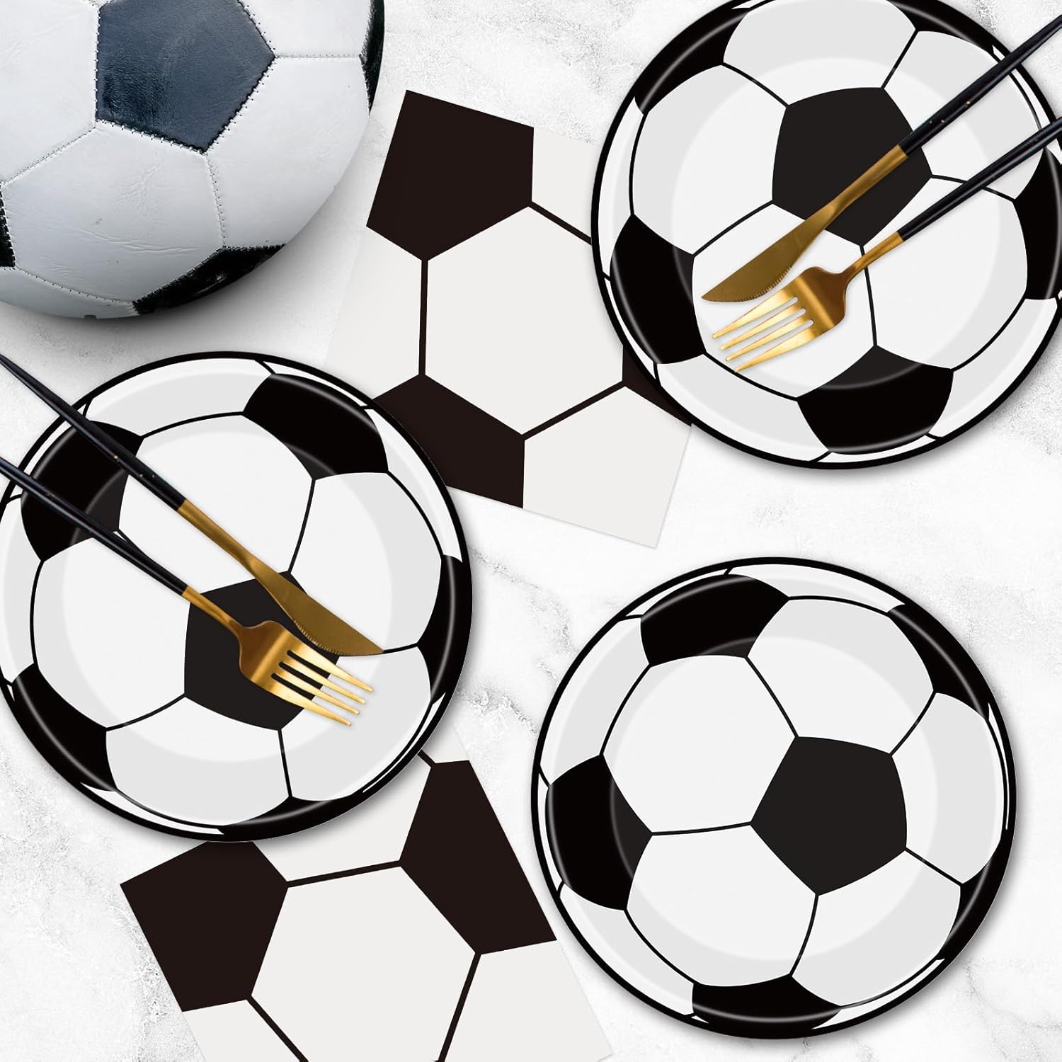 JoyfulMoment Soccer Plates and Napkins Set – Disposable Tableware for Patio and Backyard Birthday Parties, Serves 20