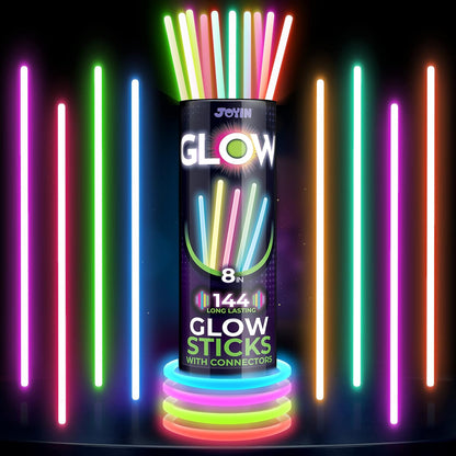 JOYIN Glow Sticks Bulk 144 Pcs – Portable Glow in the Dark Bracelets for Patio Parties, Pool Nights, and Outdoor Concerts